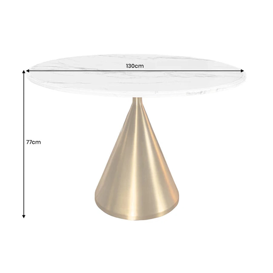 Masa dining alba gold cu aspect de marmura 130 Elegancia