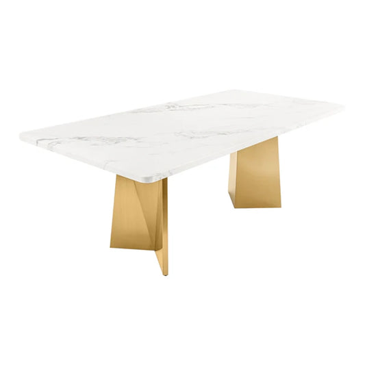 Masa dining alba gold din marmura 200 Extravagancia