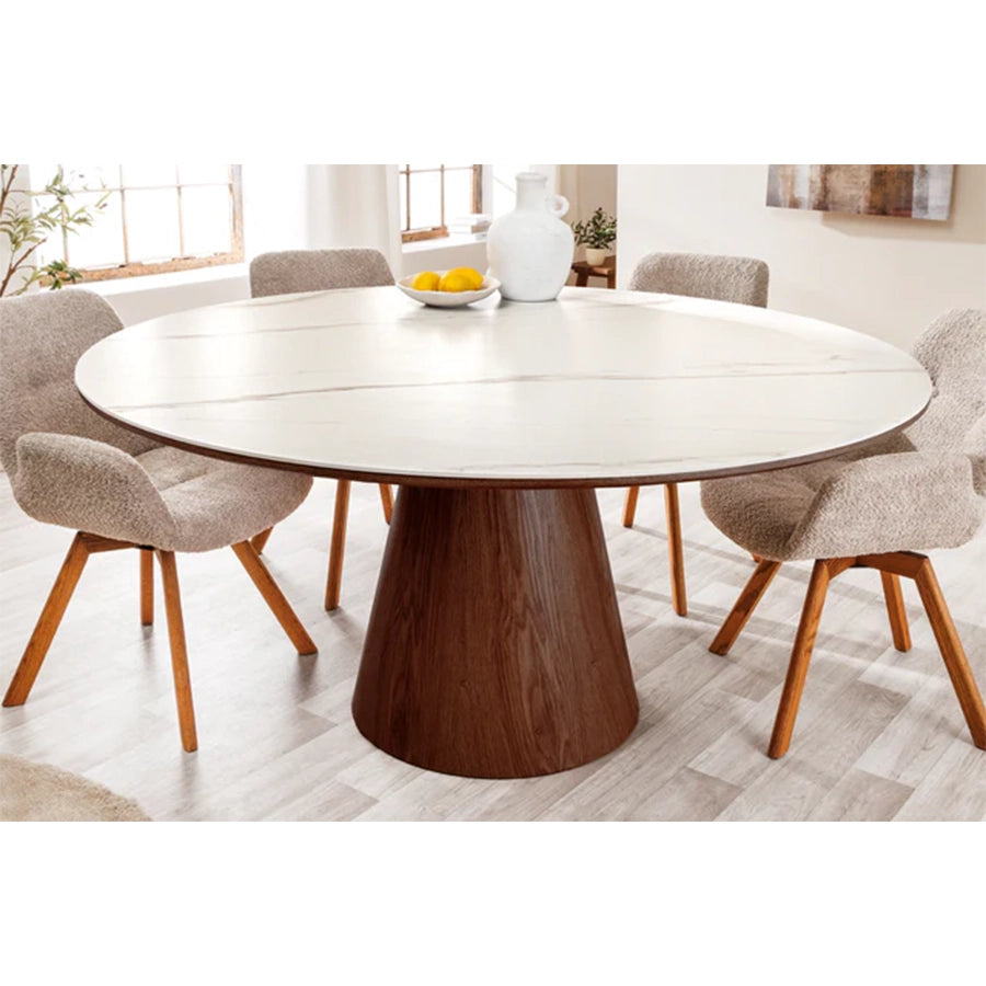 Masa dining maro inchis cu blat alb 120 Unique