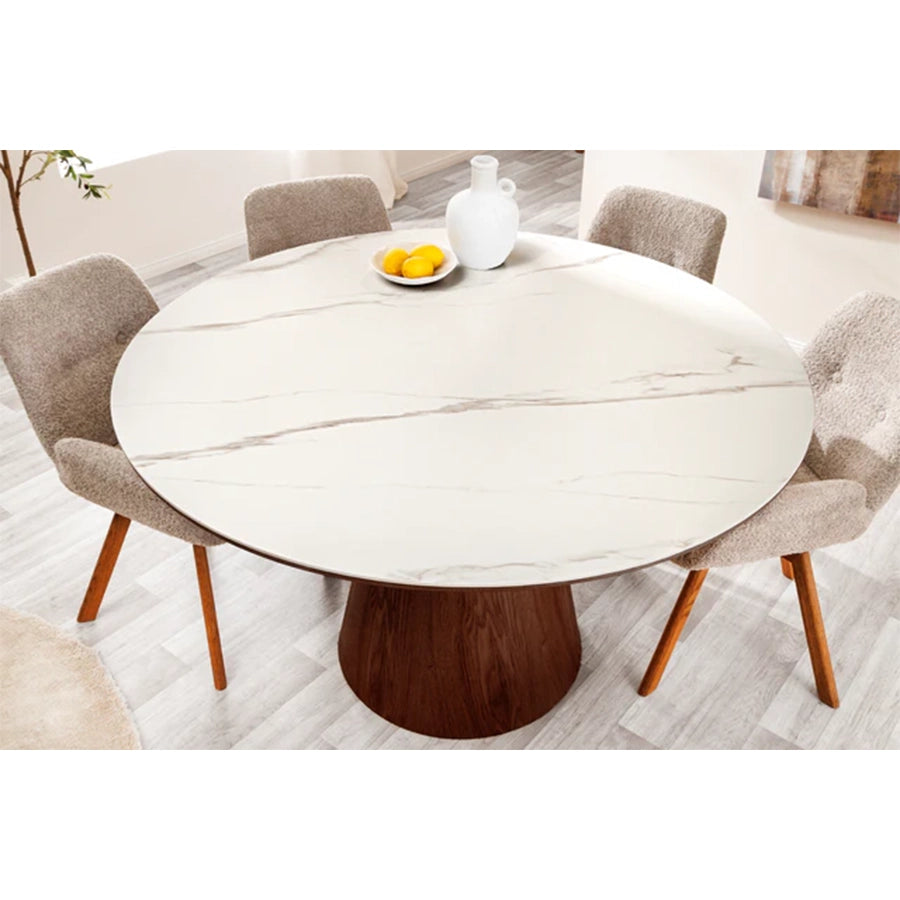 Masa dining maro inchis cu blat alb 120 Unique