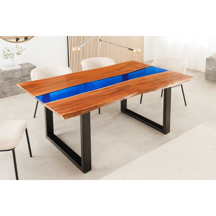 Masa dining maro albastra din lemn 160 cm Liquid