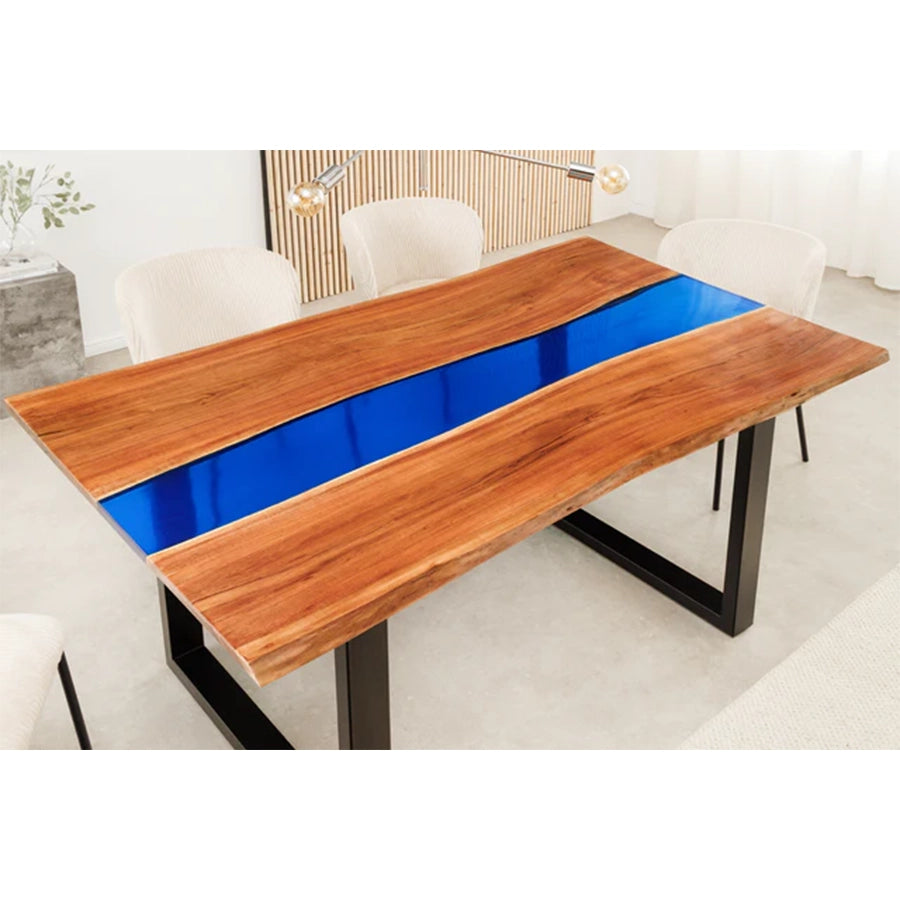 Masa dining maro albastra din lemn 160 cm Liquid