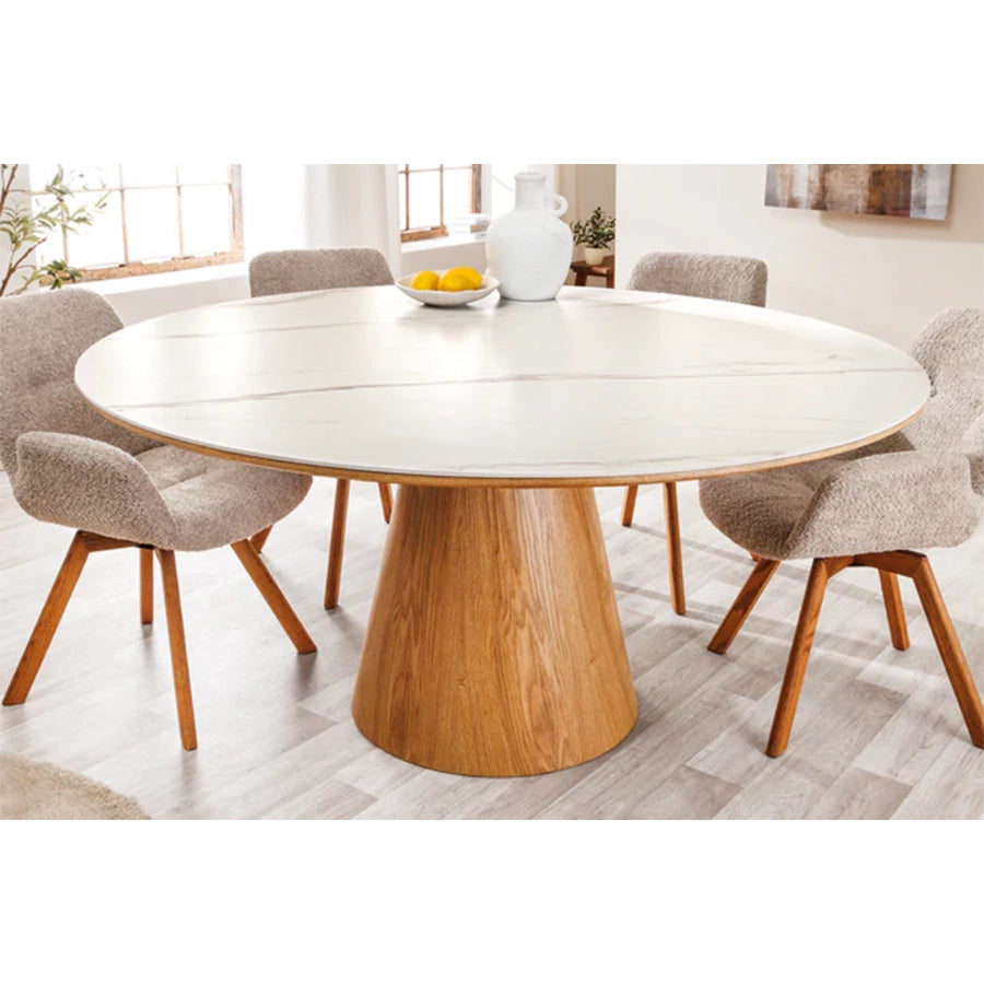 Masa dining maro deschis cu blat alb 120 Unique