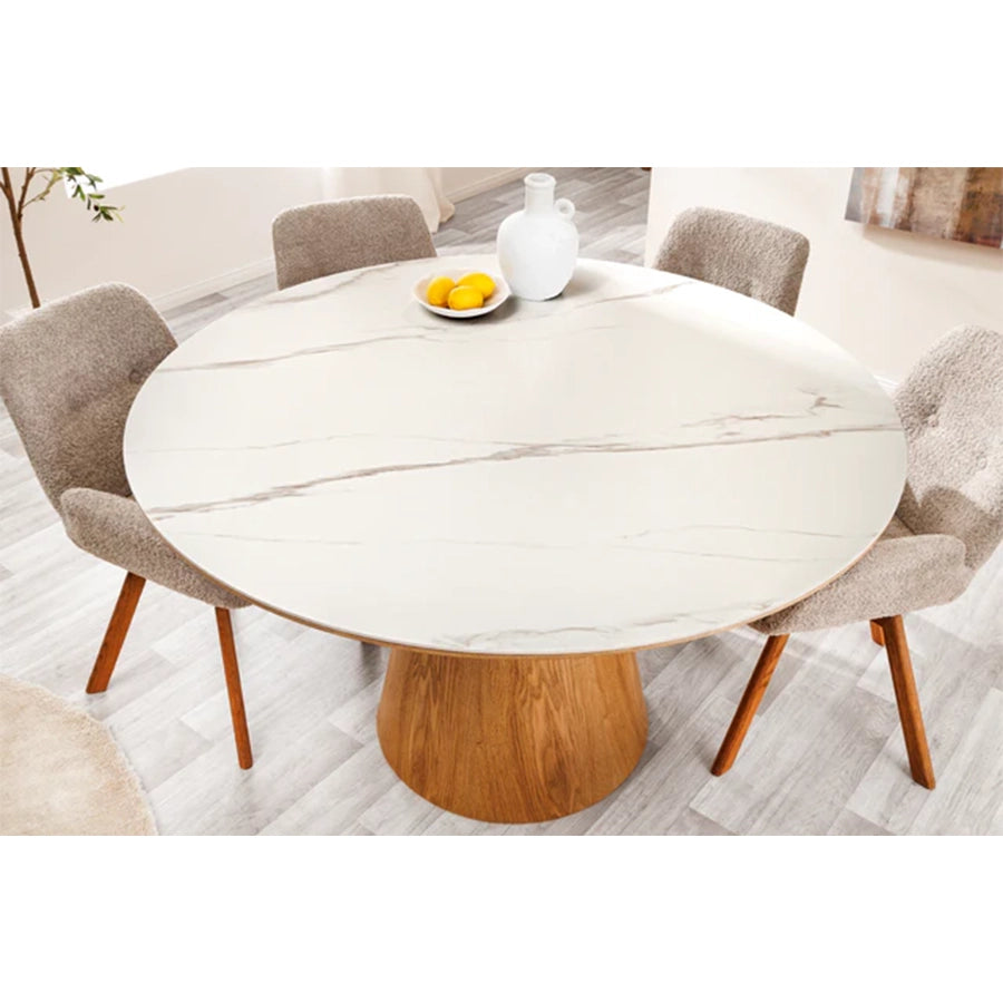 Masa dining maro deschis cu blat alb 120 Unique