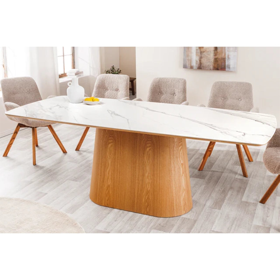 Masa dining maro deschis cu blat alb 200 Unique