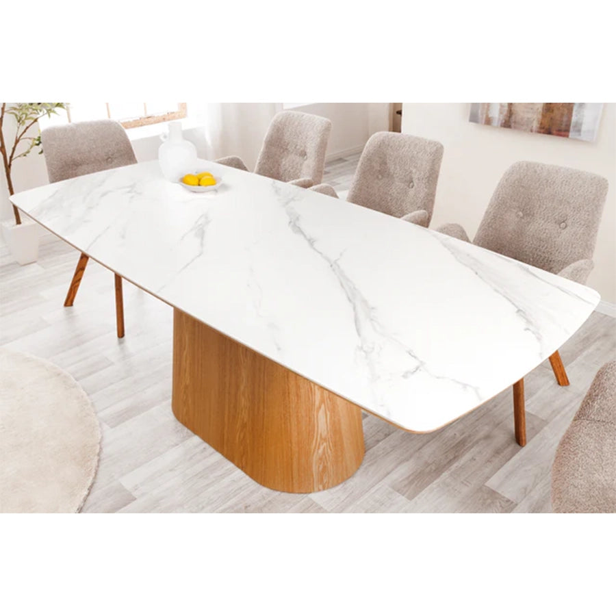 Masa dining maro deschis cu blat alb 200 Unique
