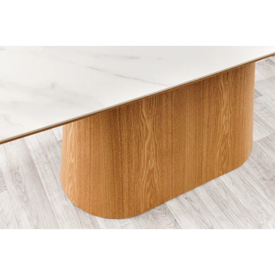 Masa dining maro deschis cu blat alb 200 Unique
