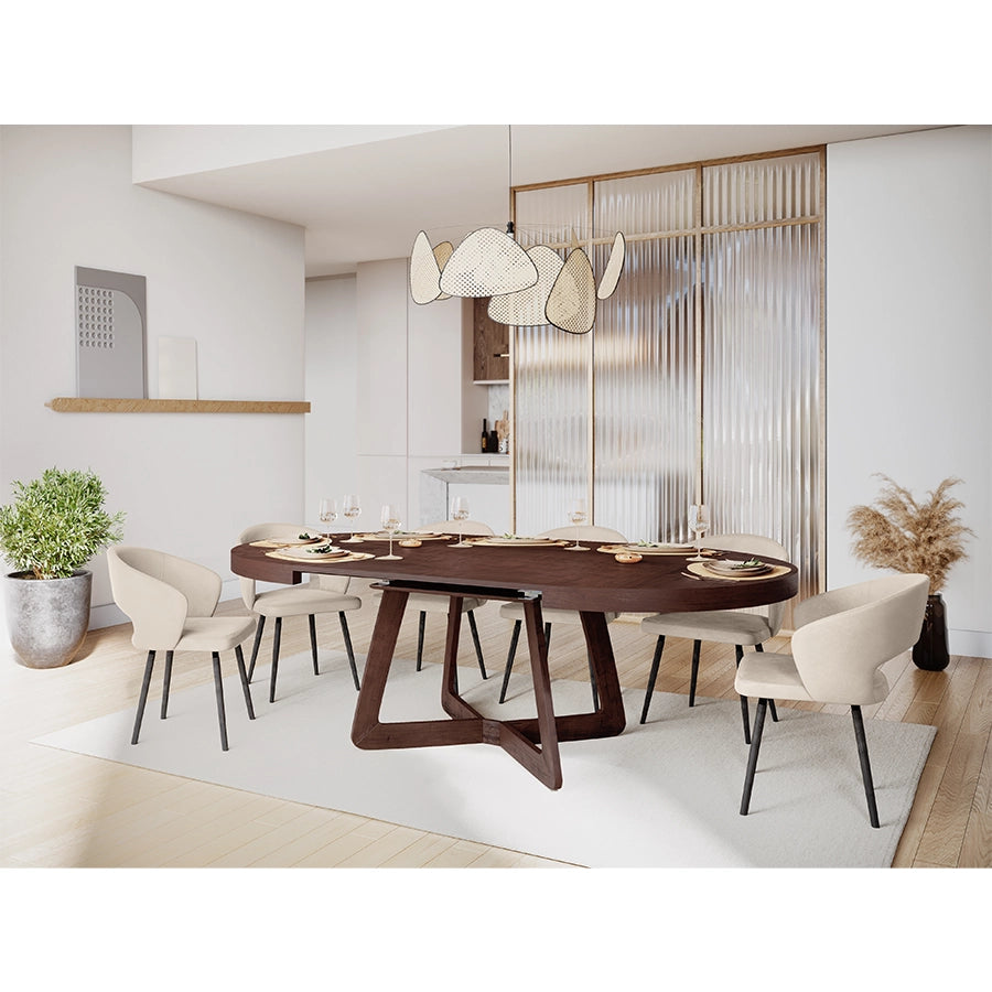 Masa dining maro inchis extensibila din lemn Dustin