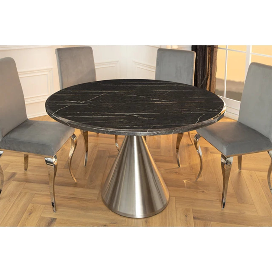 Masa dining neagra cu aspect de marmura Elegancia