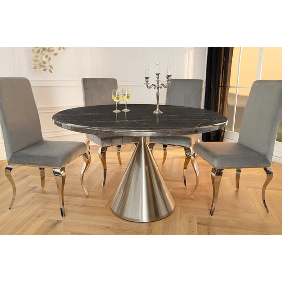 Masa dining neagra cu aspect de marmura Elegancia