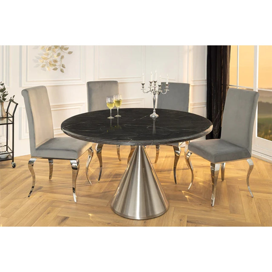 Masa dining neagra cu aspect de marmura Elegancia