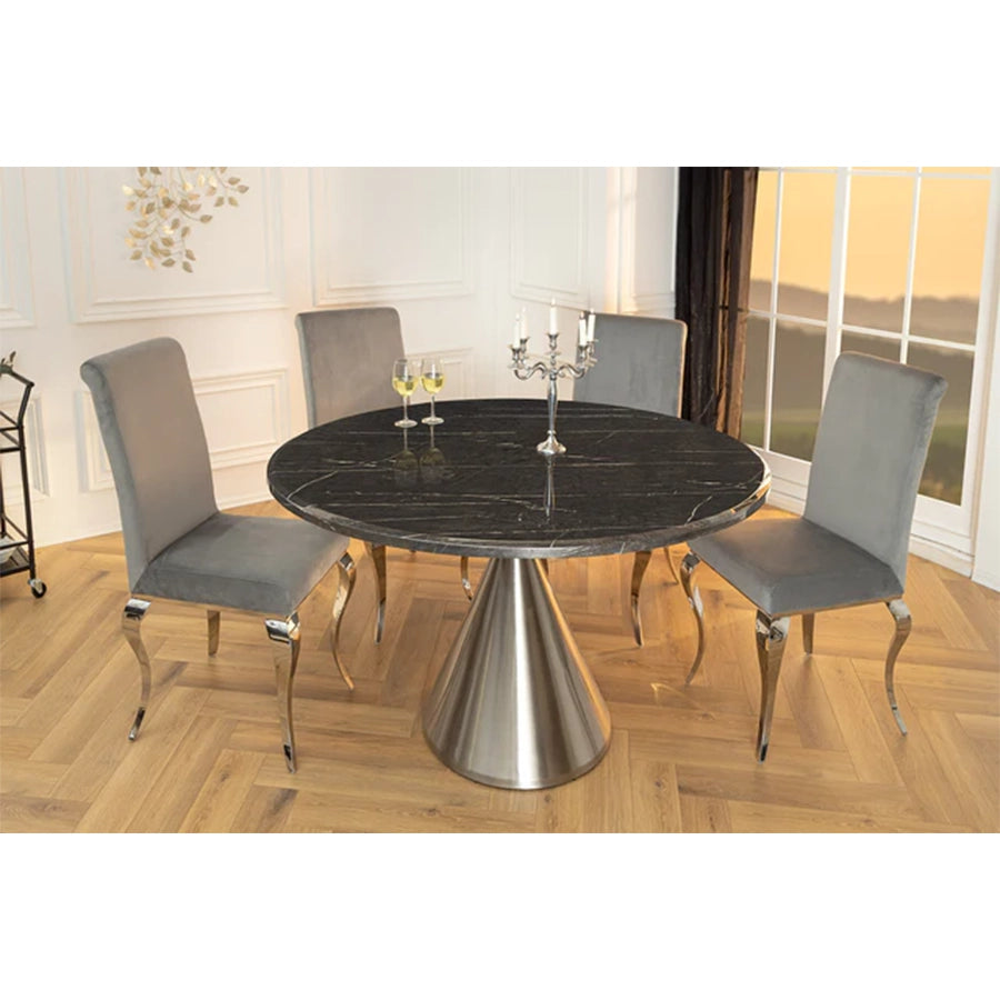 Masa dining neagra cu aspect de marmura Elegancia
