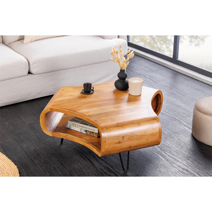 Masuta cafea maro din lemn 90 cm Organic