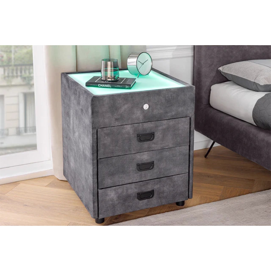 Noptiera gri din catifea cu Led Paris