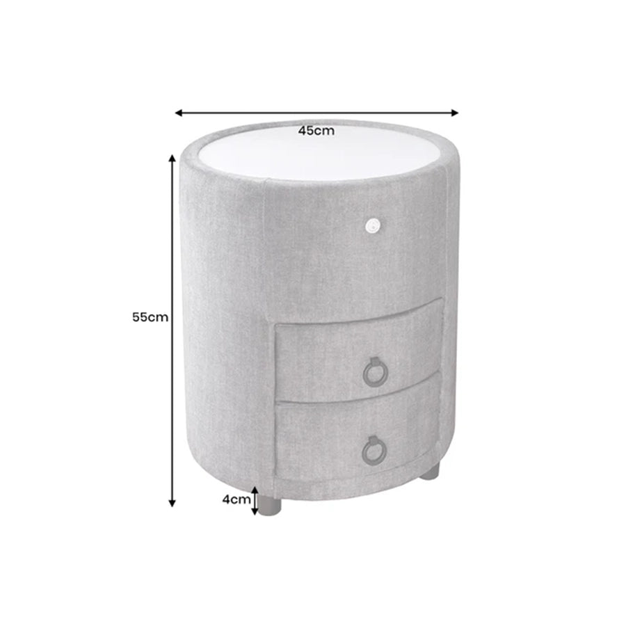 Noptiera rotunda gri din catifea cu Led Signum