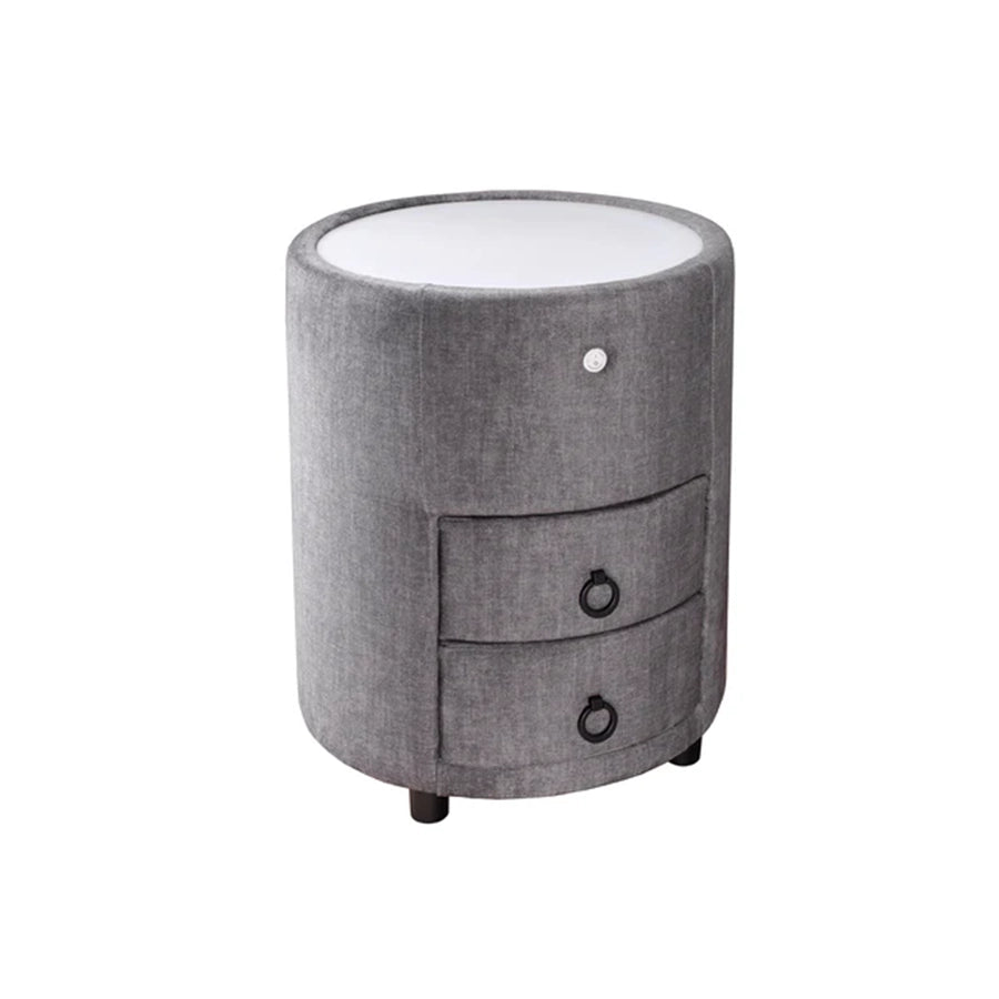 Noptiera rotunda gri din catifea cu Led Signum