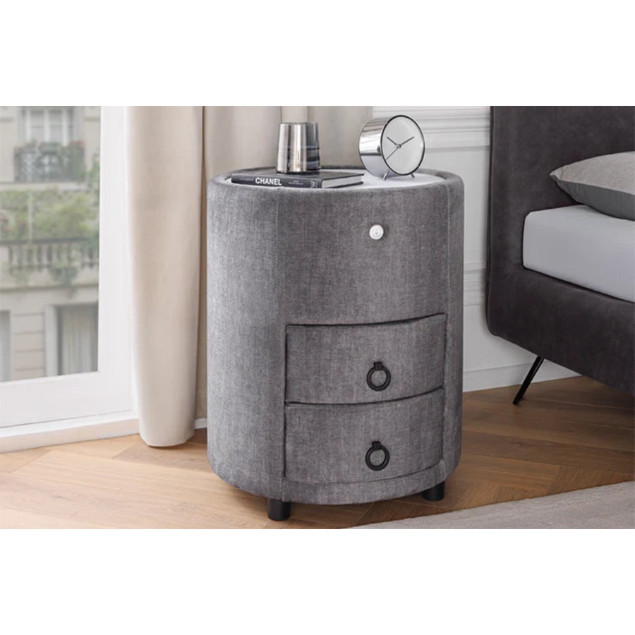 Noptiera rotunda gri din catifea cu Led Signum