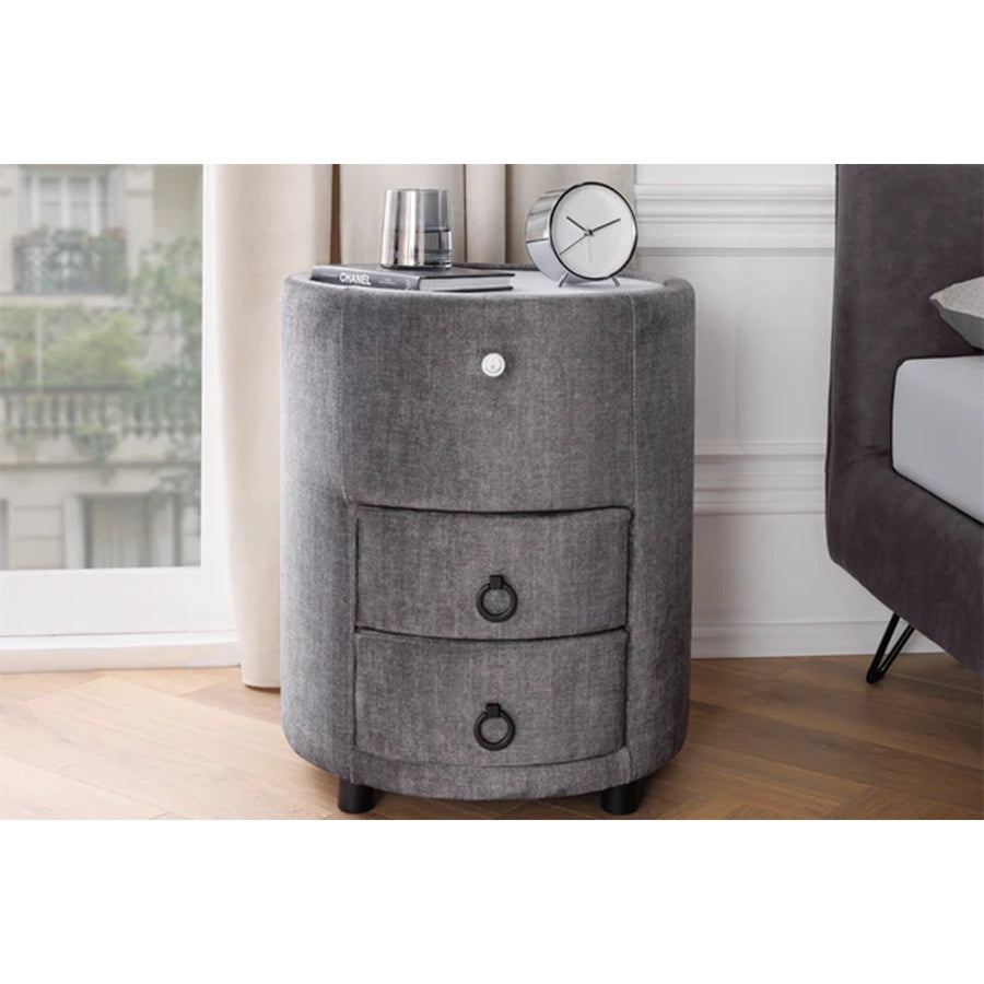 Noptiera rotunda gri din catifea cu Led Signum