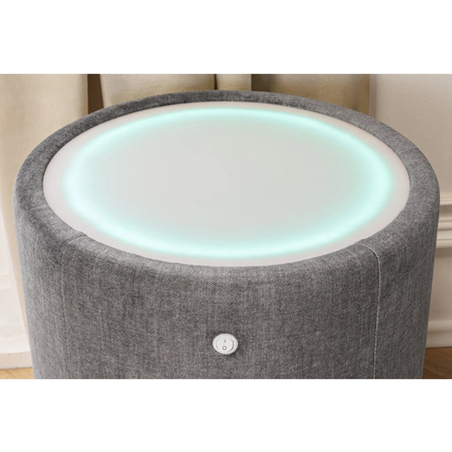 Noptiera rotunda gri din catifea cu Led Signum