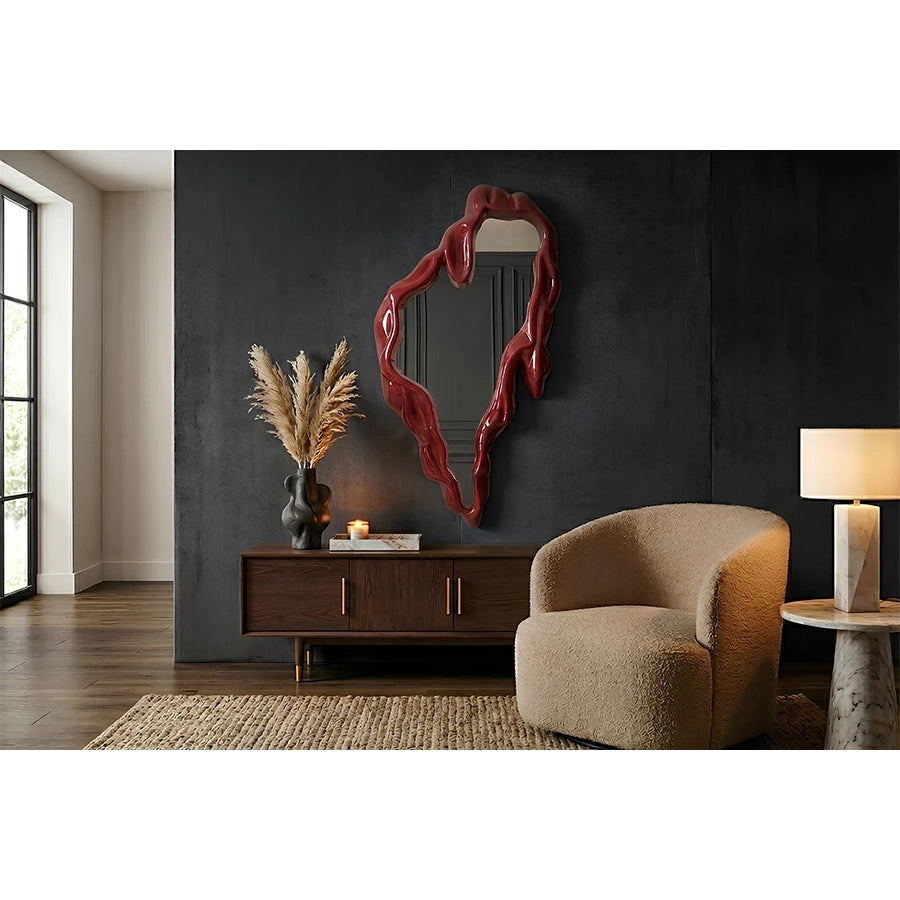 Oglinda rosie din MDF si sticla 150 cm Fluidum