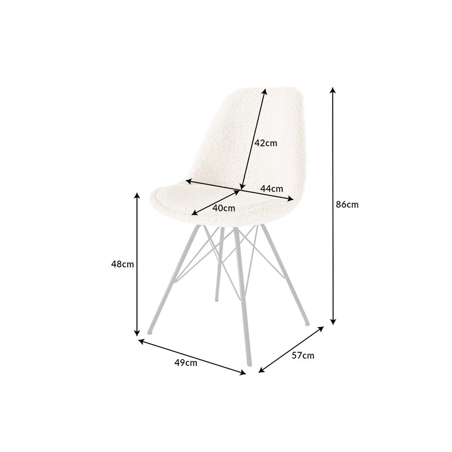 Scaun dining alb din material buclat Scandinavia