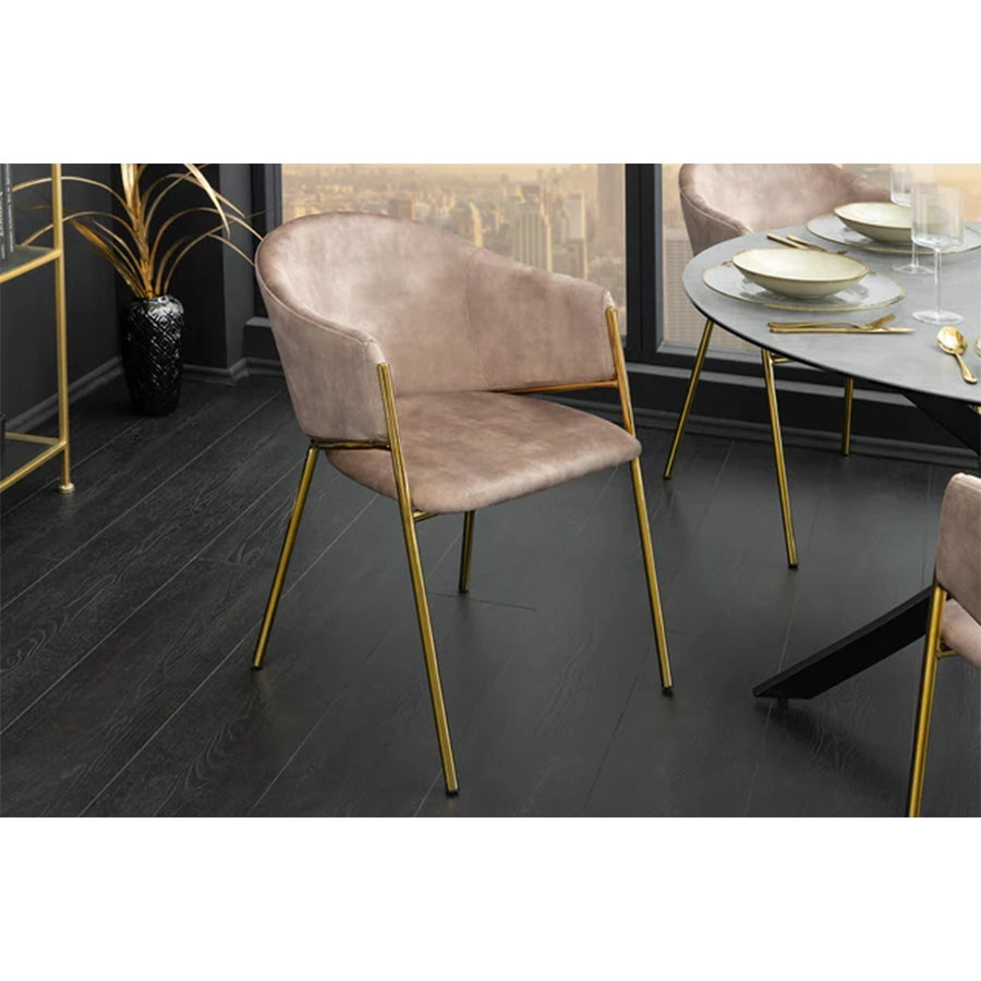 Scaun dining bej champagne din catifea Noblesse