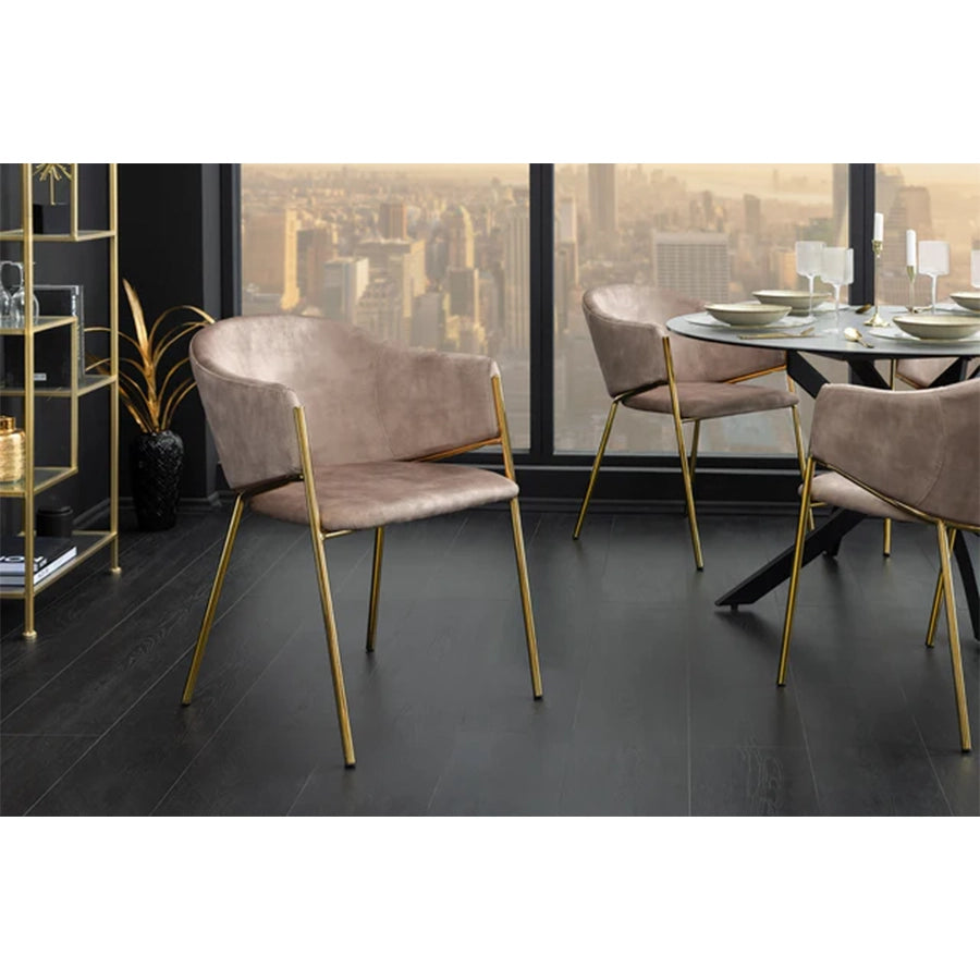 Scaun dining bej champagne din catifea Noblesse