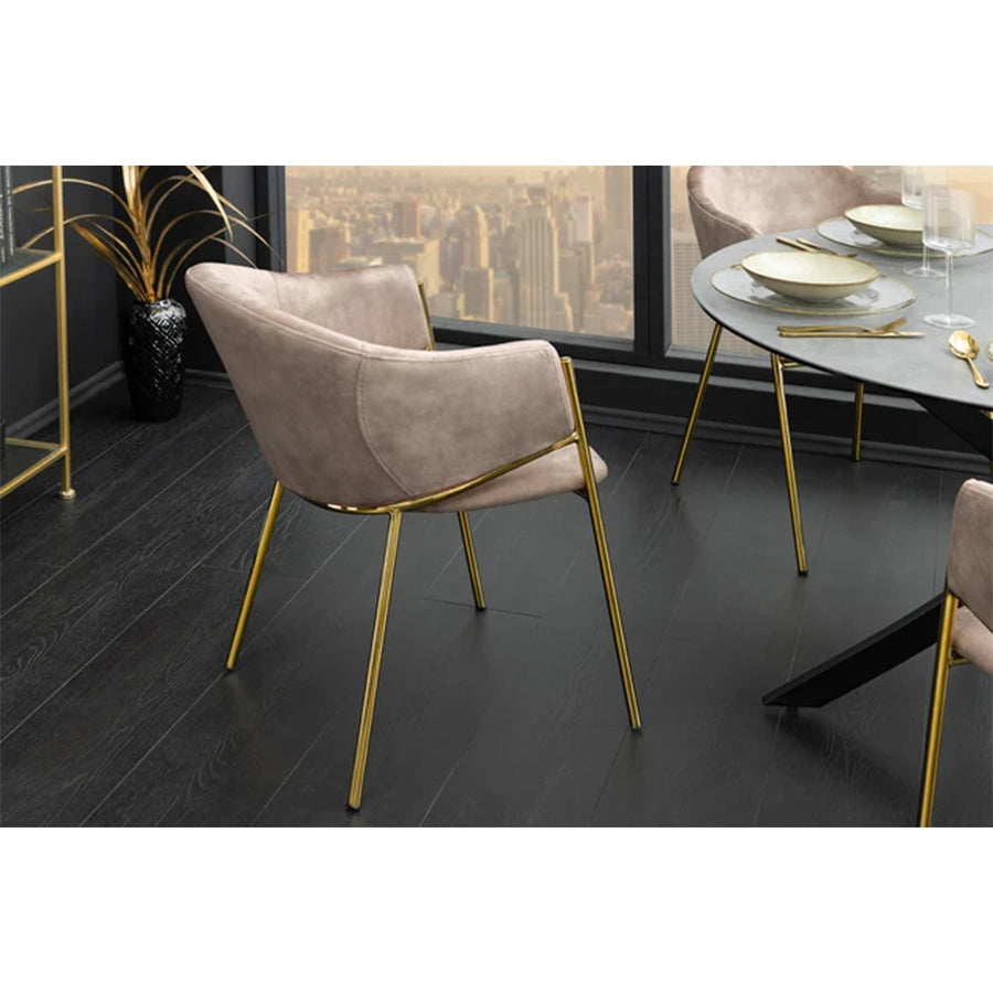 Scaun dining bej champagne din catifea Noblesse