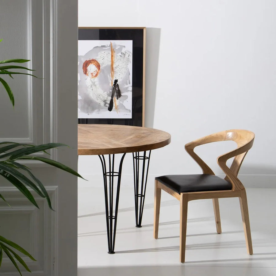Scaun dining maro din lemn si piele Teak Denzzo