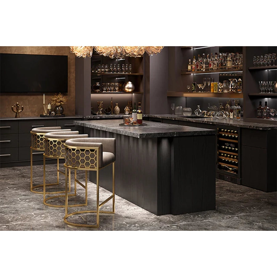 Scaun bar bej gold din catifea Elegance