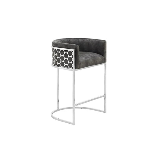 Scaun bar gri silver din catifea Elegance