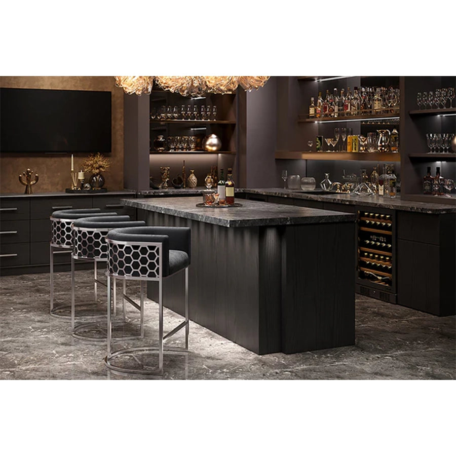 Scaun bar gri silver din catifea Elegance