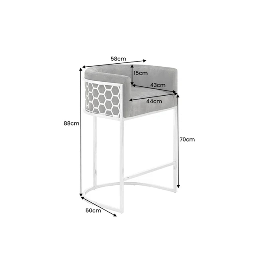 Scaun bar gri silver din catifea Elegance