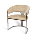Scaun dining bej din catifea cu cadru argintiu Valleta