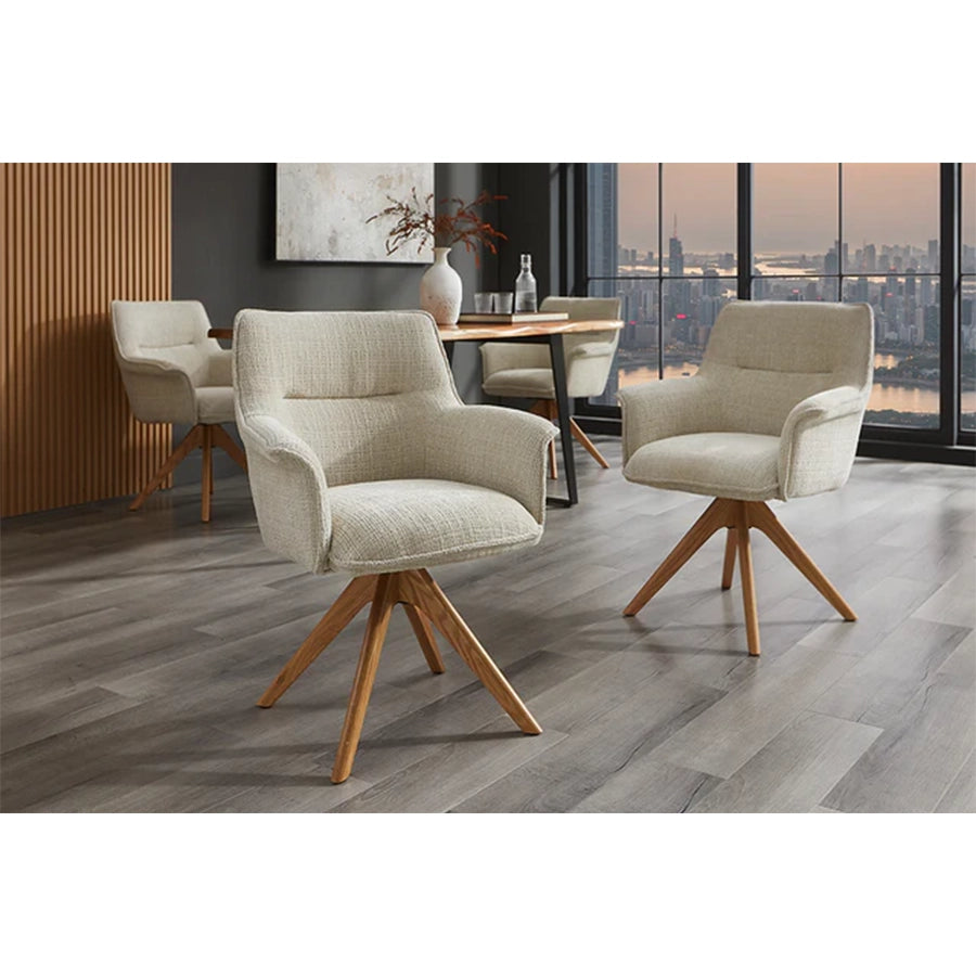 Scaun dining bej rotativ din chenille Le Grand
