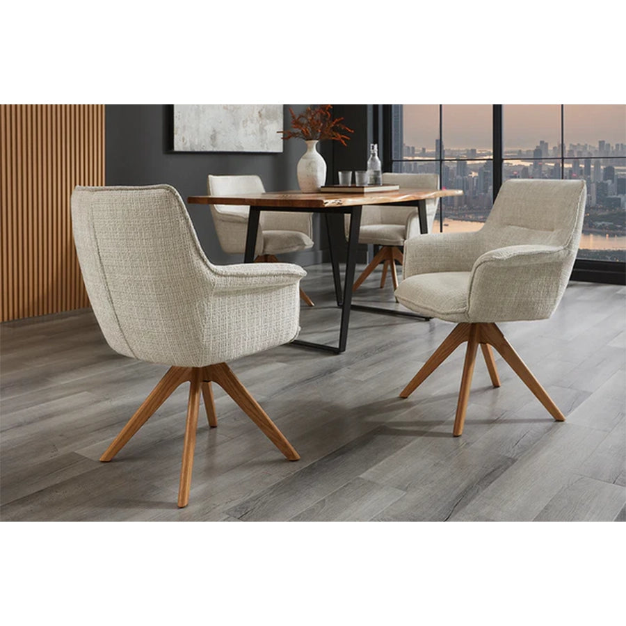 Scaun dining bej rotativ din chenille Le Grand