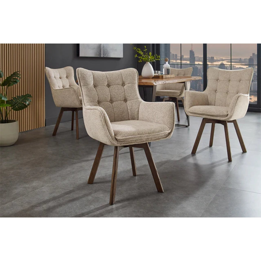 Scaun dining bej rotativ din poliester Thor