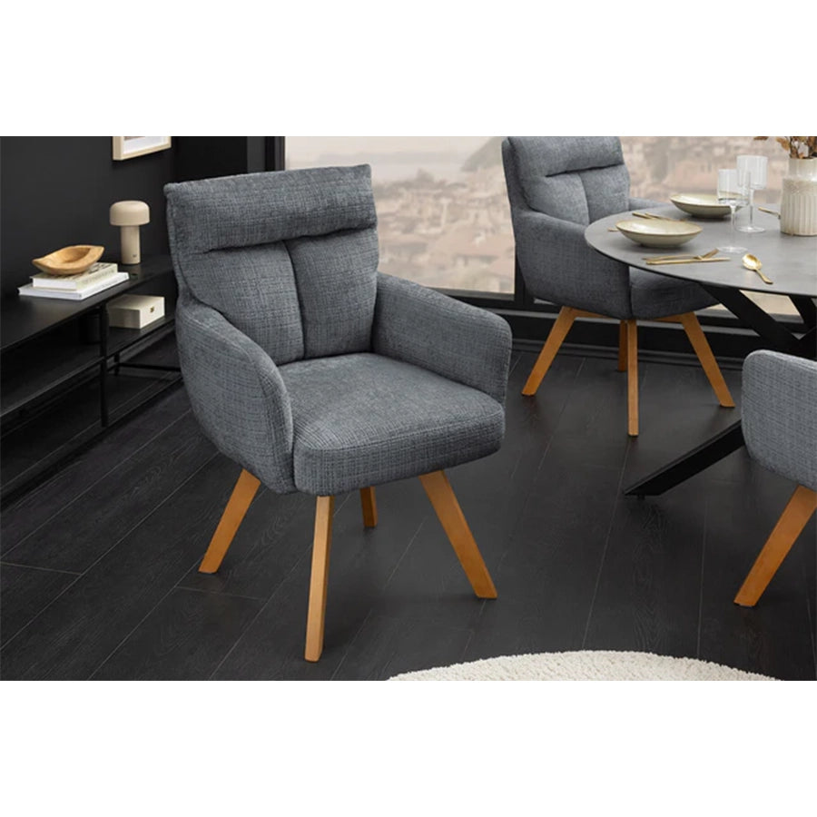 Scaun dining gri rotativ din chenille Big George