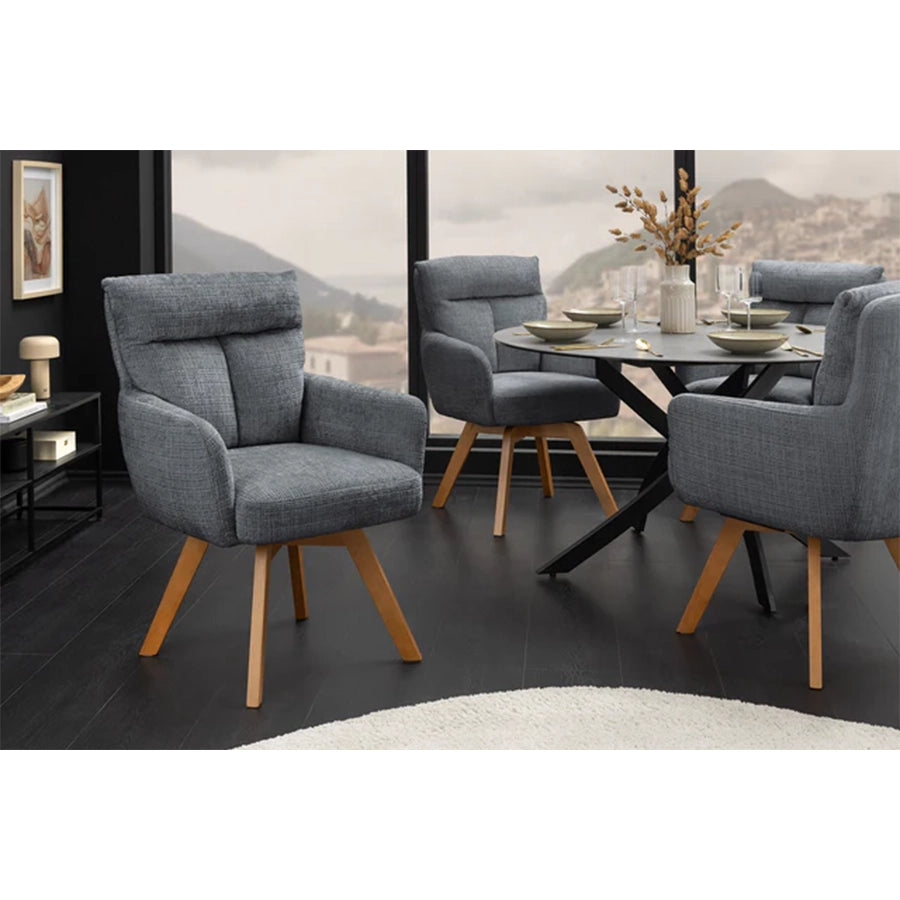 Scaun dining gri rotativ din chenille Big George