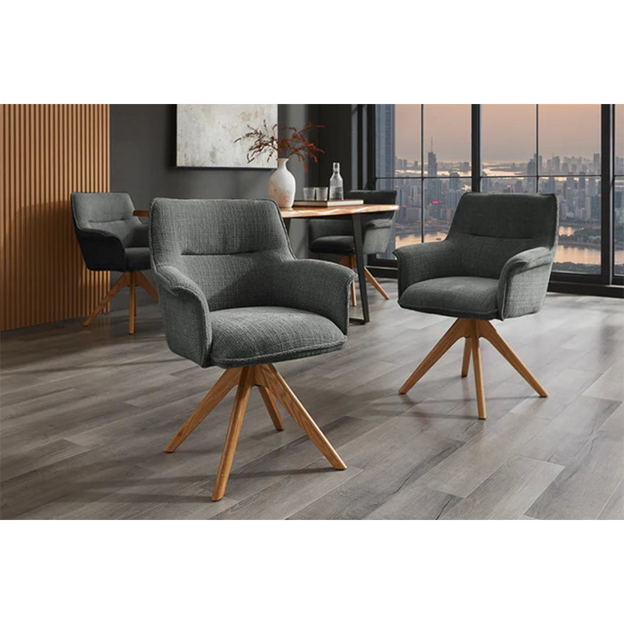 Scaun dining gri rotativ din chenille Le Grand