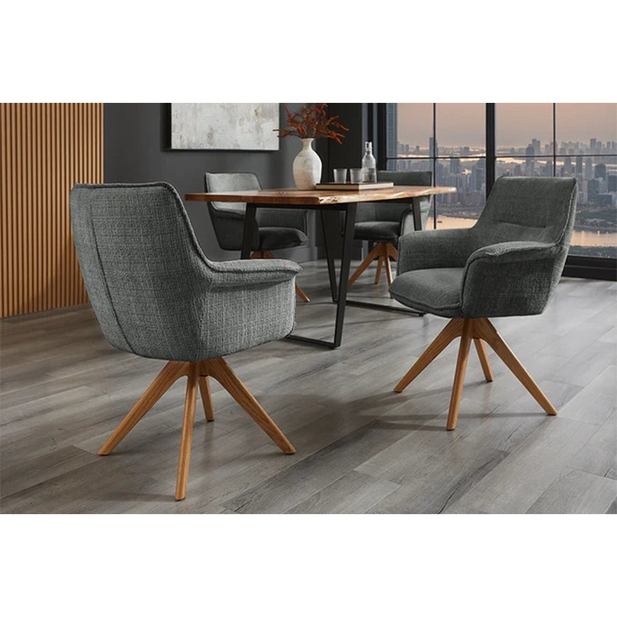 Scaun dining gri rotativ din chenille Le Grand