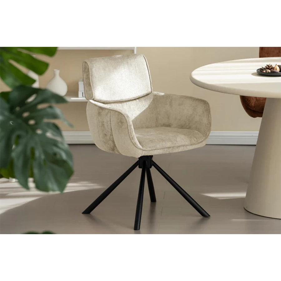 Scaun dining rotativ bej din chenille Unique
