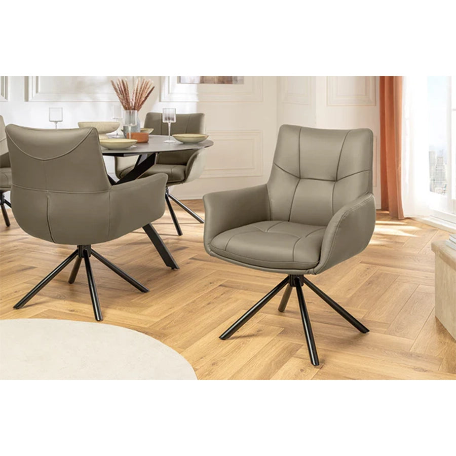 Scaun dining rotativ grej din piele Signature