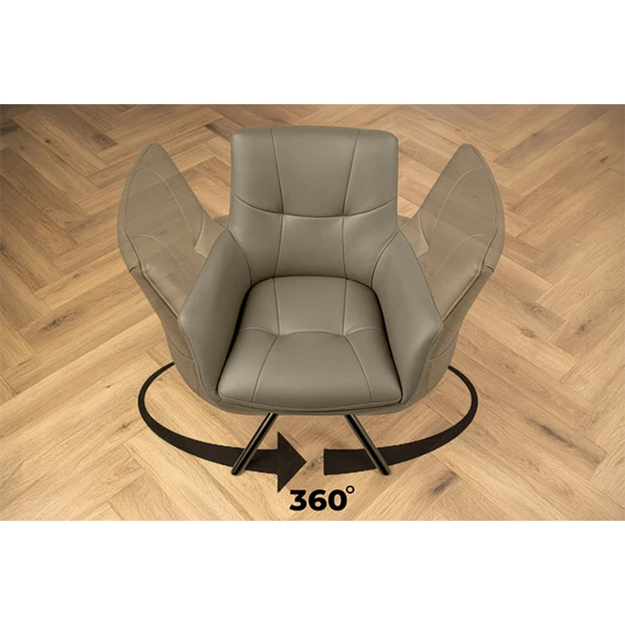 Scaun dining rotativ grej din piele Signature