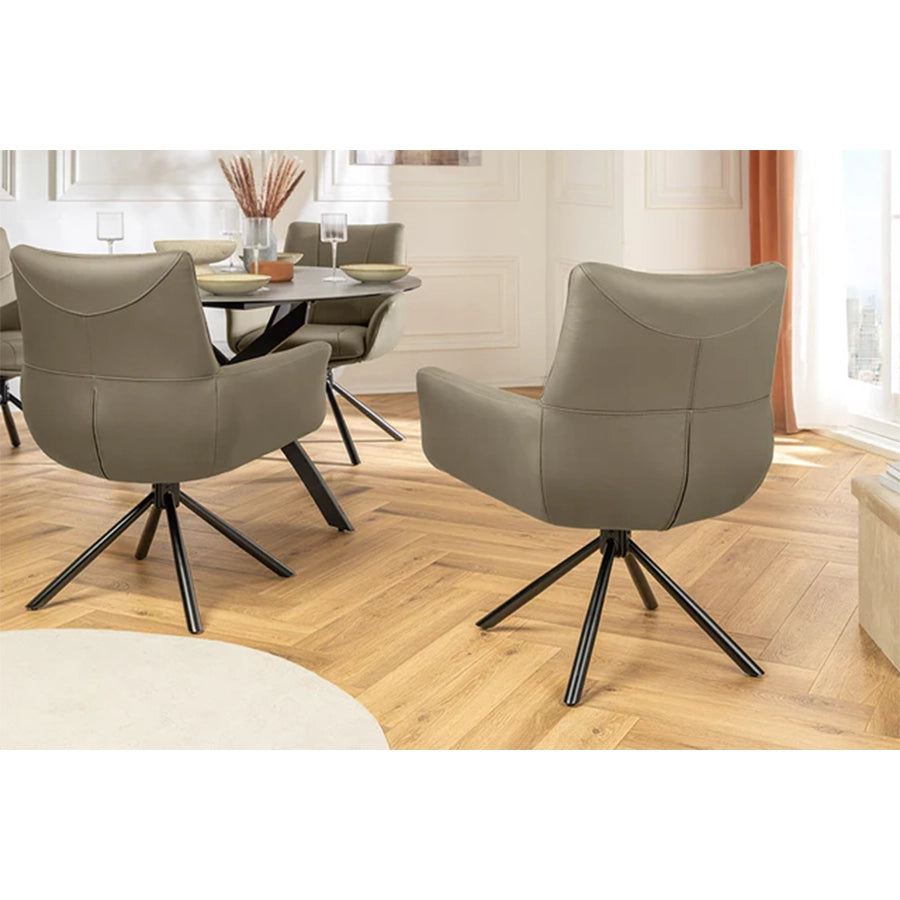 Scaun dining rotativ grej din piele Signature