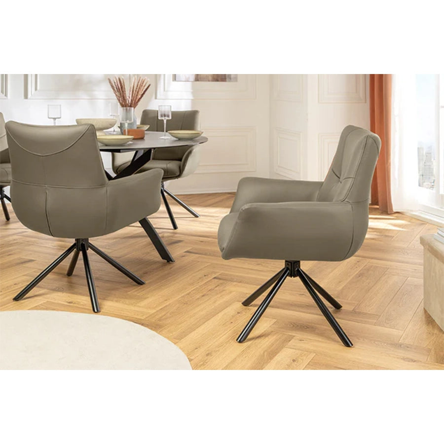 Scaun dining rotativ grej din piele Signature