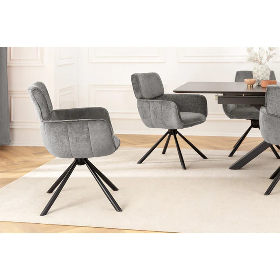 Scaun dining rotativ gri din chenille Unique