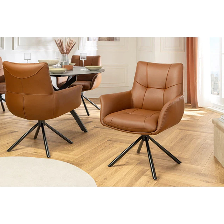Scaun dining rotativ maro din piele Signature