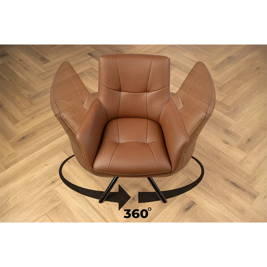 Scaun dining rotativ maro din piele Signature