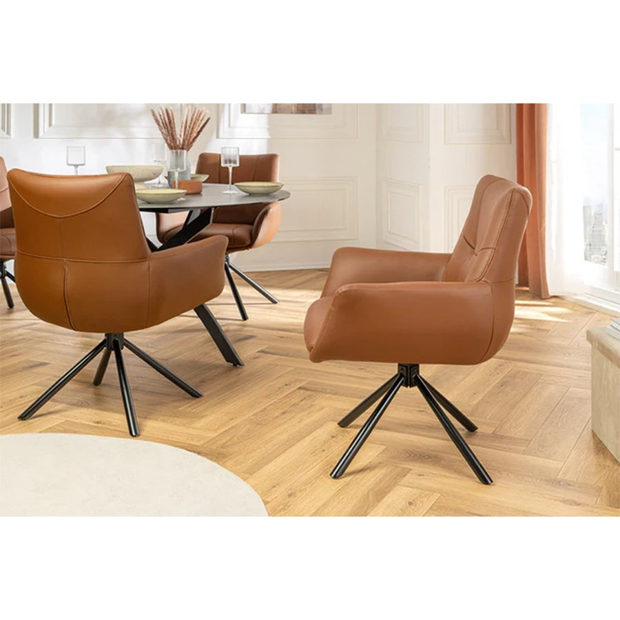 Scaun dining rotativ maro din piele Signature